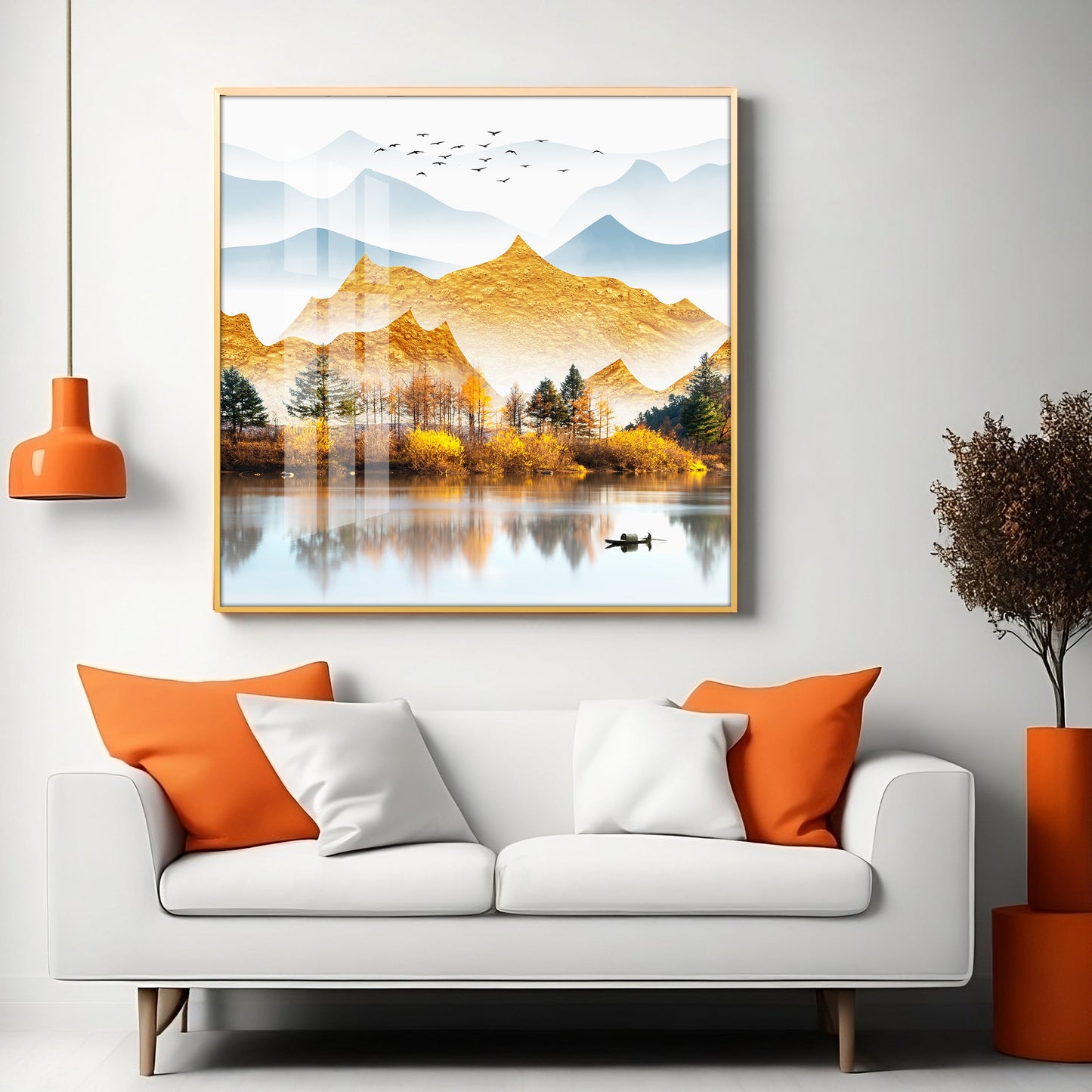 Sun Kissed Mountains Premium Acrylic Square Wall Art - 24X24 inches / Gold