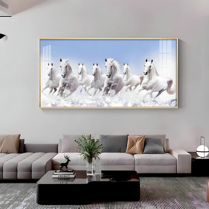 7 Running White Horses in The Sea Premium Acrylic Horizontal Wall Art