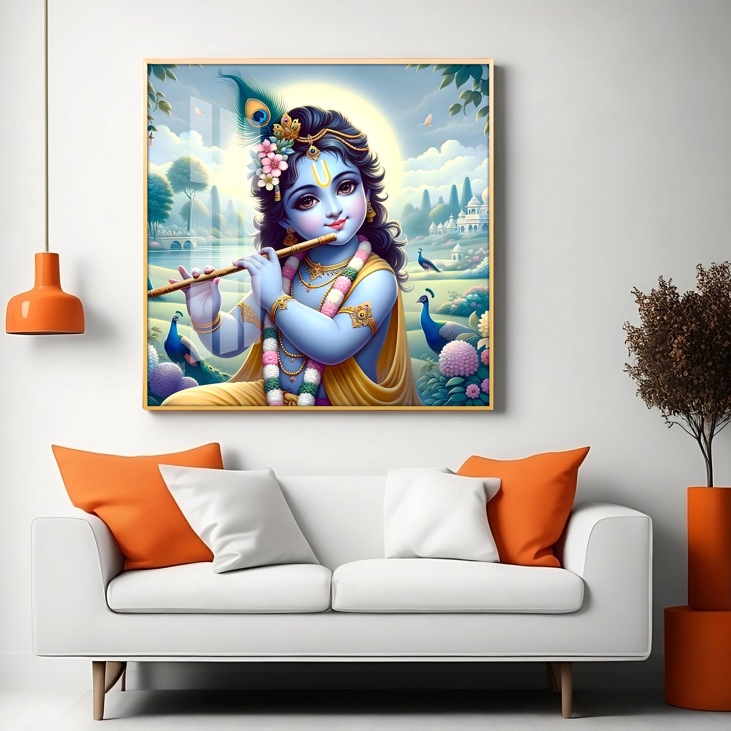 Bal Gopal With Flute Premium Acrylic Square Wall Art