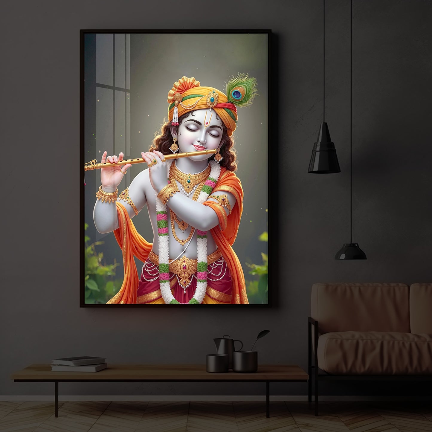 Shri Krishna Modern Luxury Backlight Vertical Wall Art