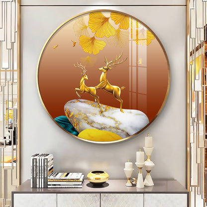 Golden Deer Duo Premium Acrylic Round Wall Art