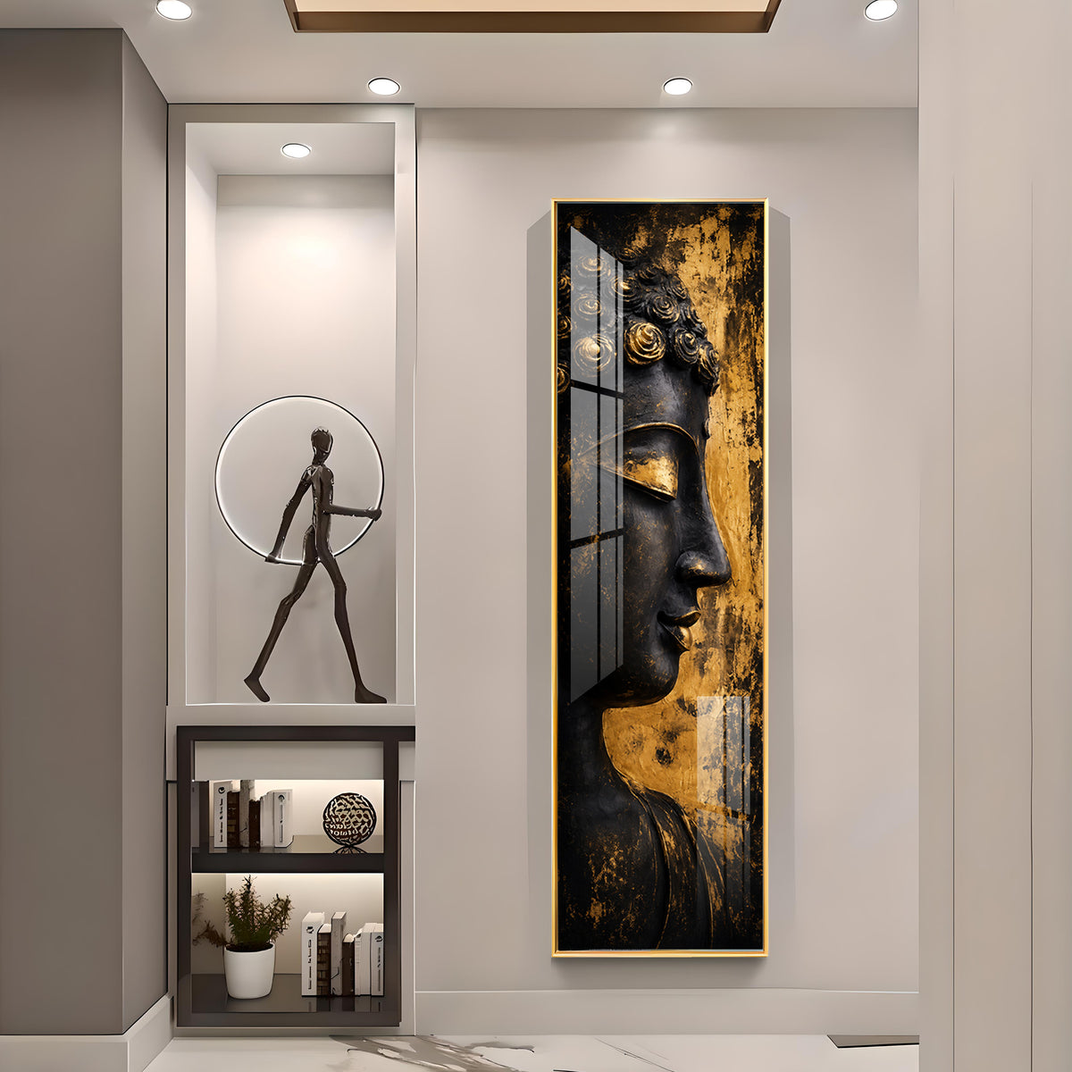 Golden Meditating Buddha Premium Acrylic Vertical Wall Art