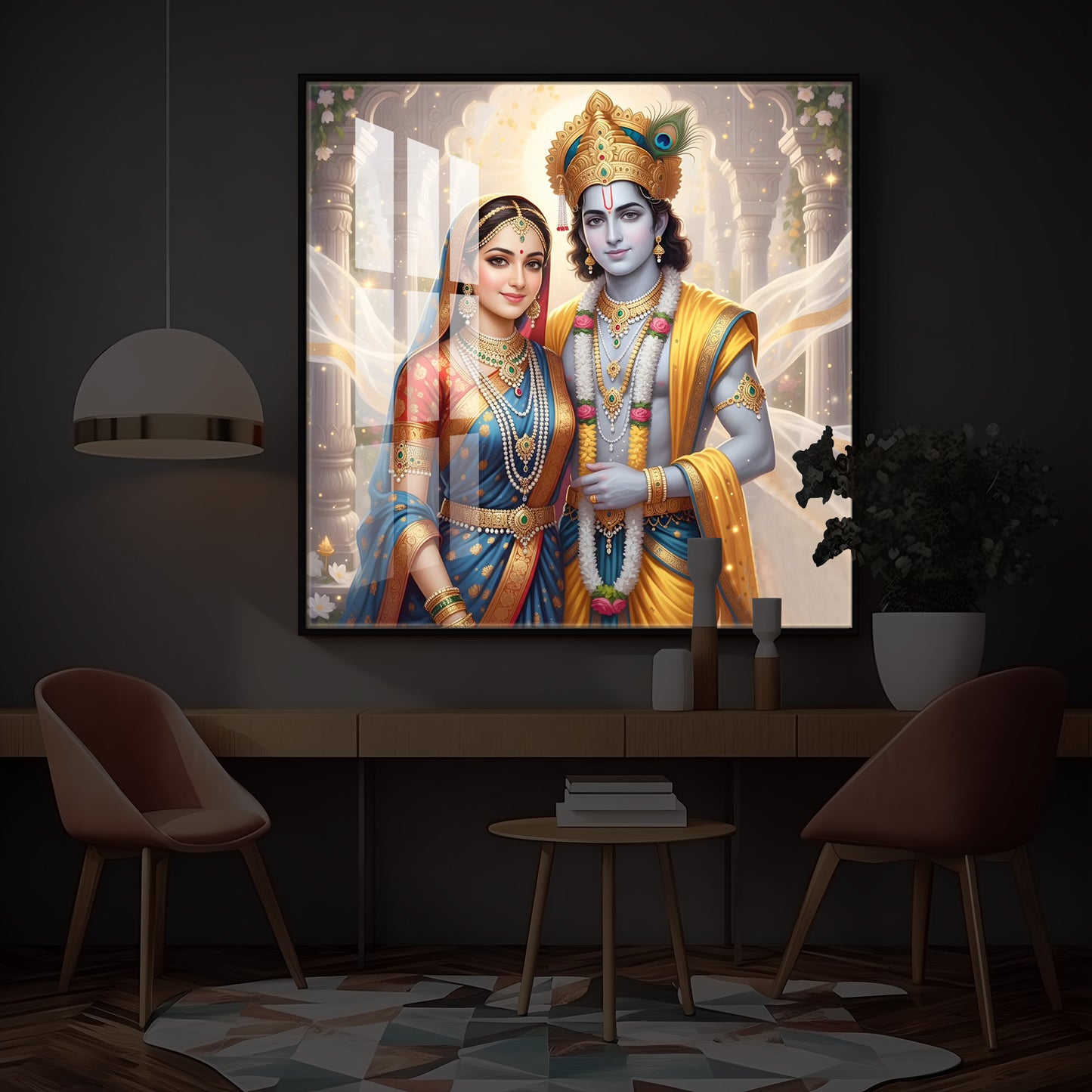 Divine Shree Radhe Krishna Modern Luxury Backlight Square Wall Art