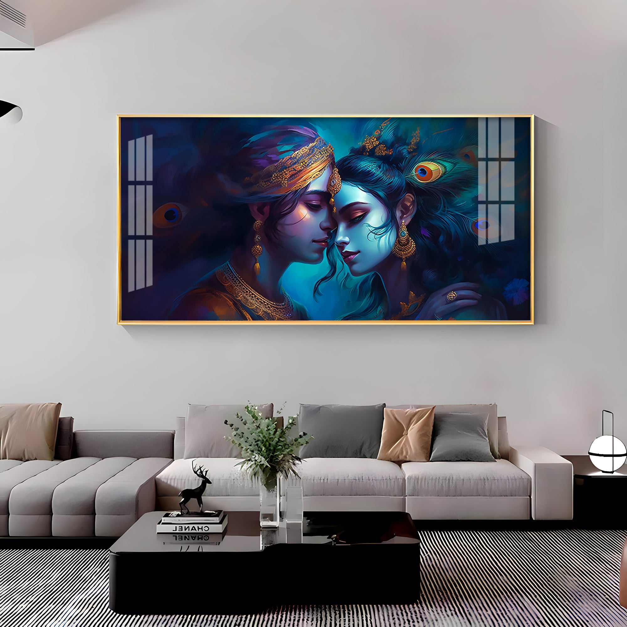 Quardro Radha Krishna Luxury Crystal Horizontal Wall Art