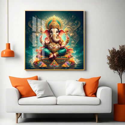 Lord Ganesh Blessings Premium Acrylic Square Wall Art