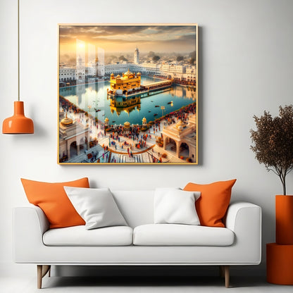 Divine Golden Temple Premium Acrylic Square Wall Art