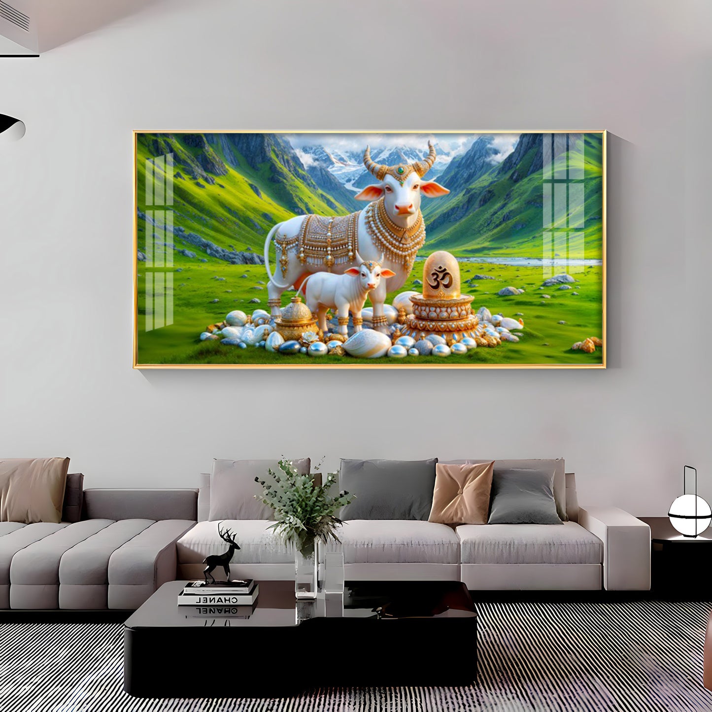 Sacred Nandi In Green Mountains Premium Acrylic Horizontal Wall Art