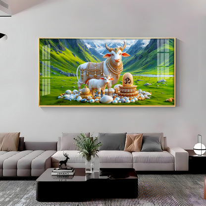 Sacred Nandi In Green Mountains Premium Acrylic Horizontal Wall Art