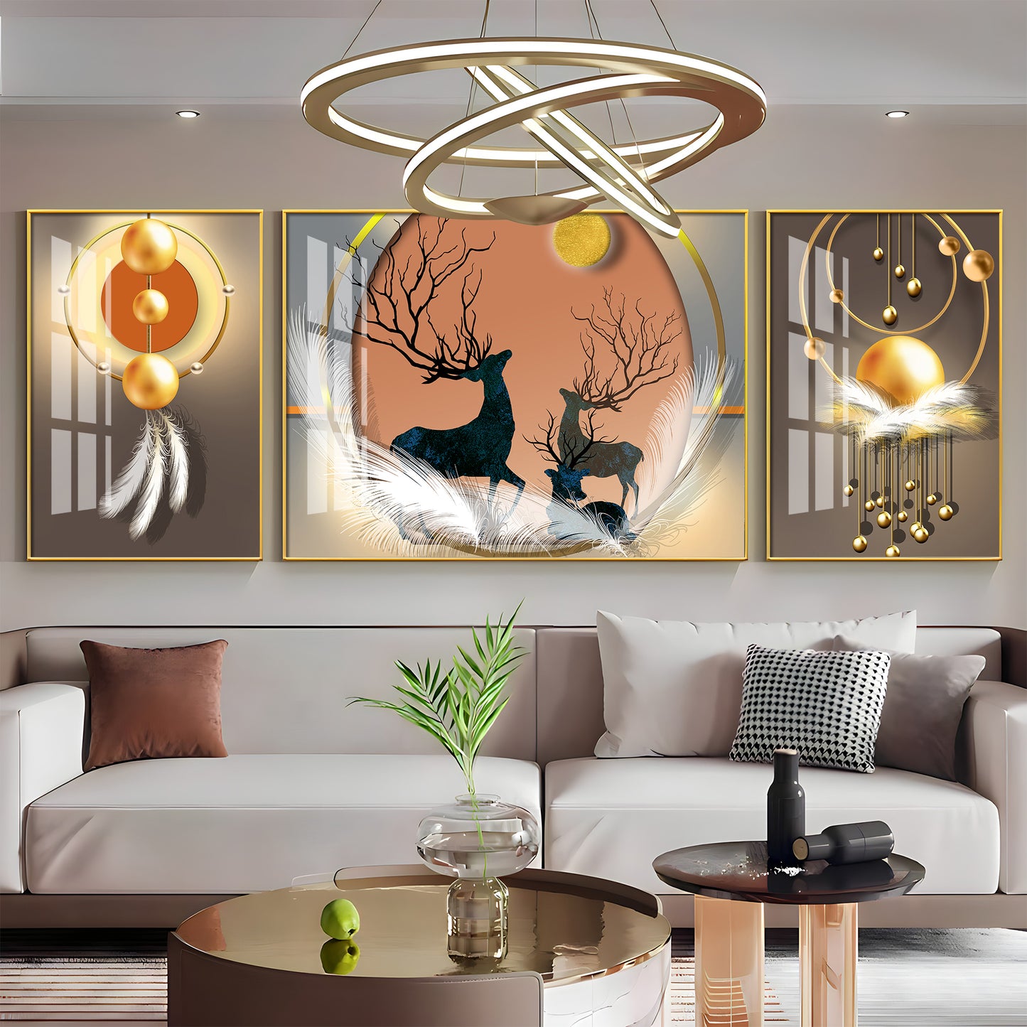 Swamp Deer & Sunset Premium Acrylic Wall Art (Set of 3)