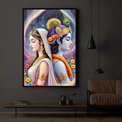 Lord Sri Radhe Krishna Modern Luxury Backlight Vertical Wall Art