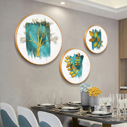 Golden Tree and Leaves Premium Acrylic Round Wall Art (Set of 3)