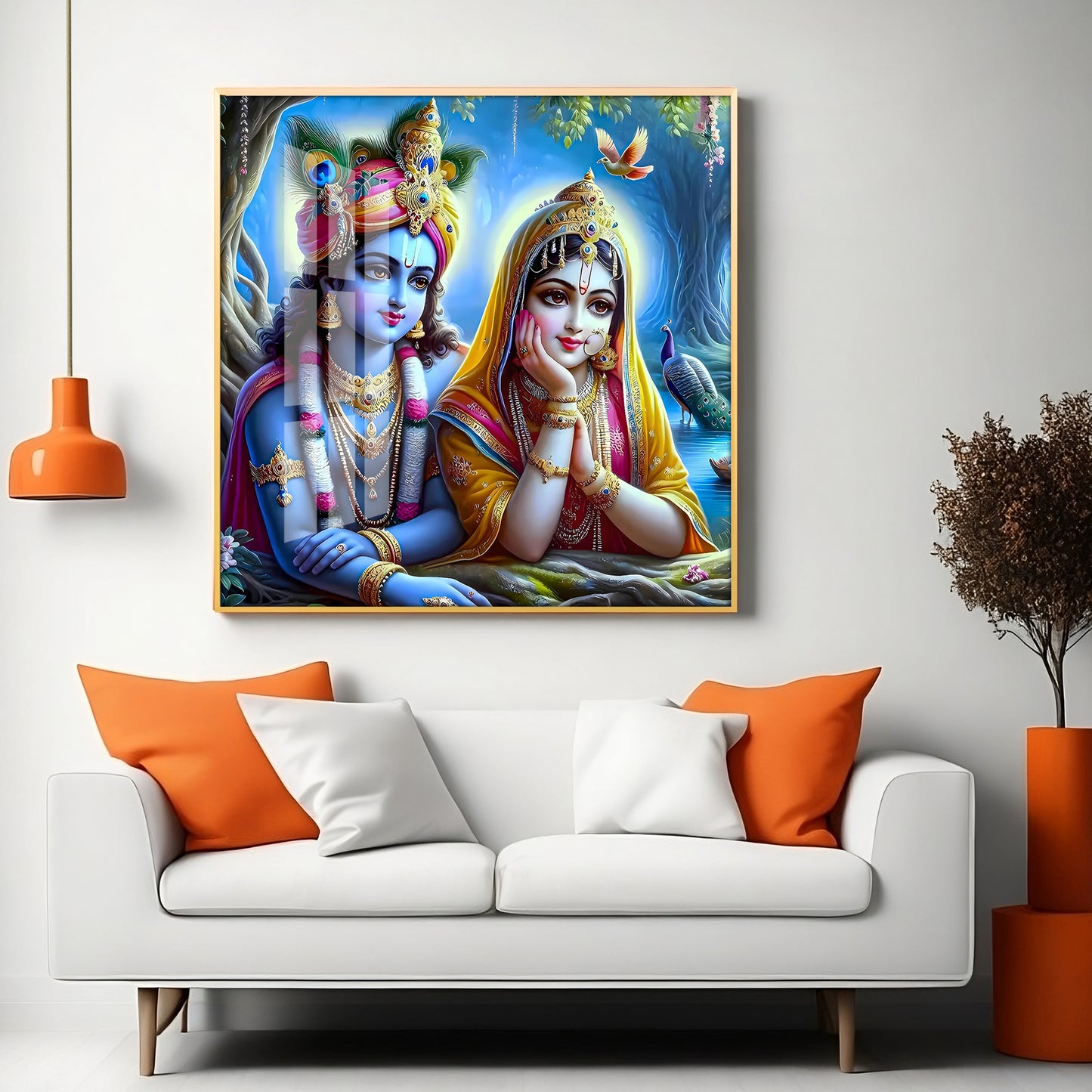 Radha Krishna In Vatika Premium Acrylic Square Wall Art