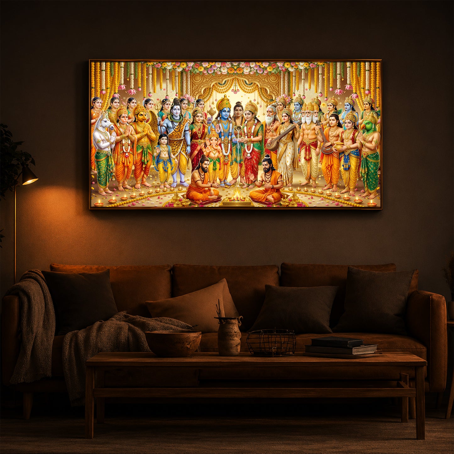 Divine Depiction of Shrinivasa Kalyanam Modern Luxury Backlight Horizontal Wall Art