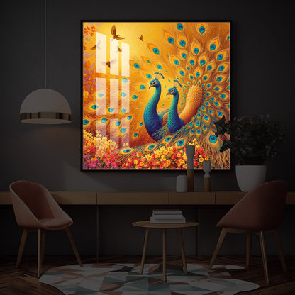 Couple Peacock Modern Luxury Backlight Square Wall Art