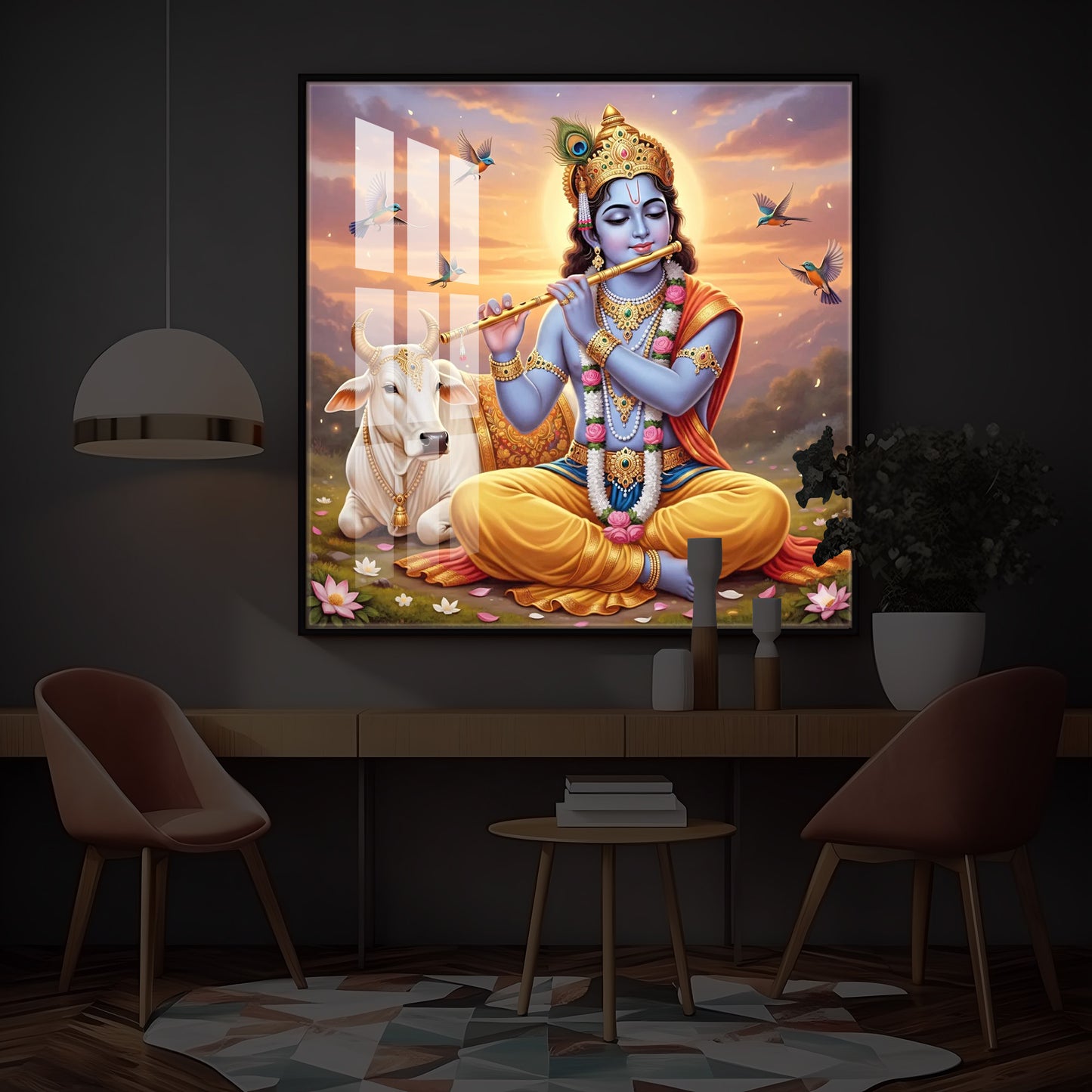 Divine Krishna Modern Luxury Backlight Square Wall Art