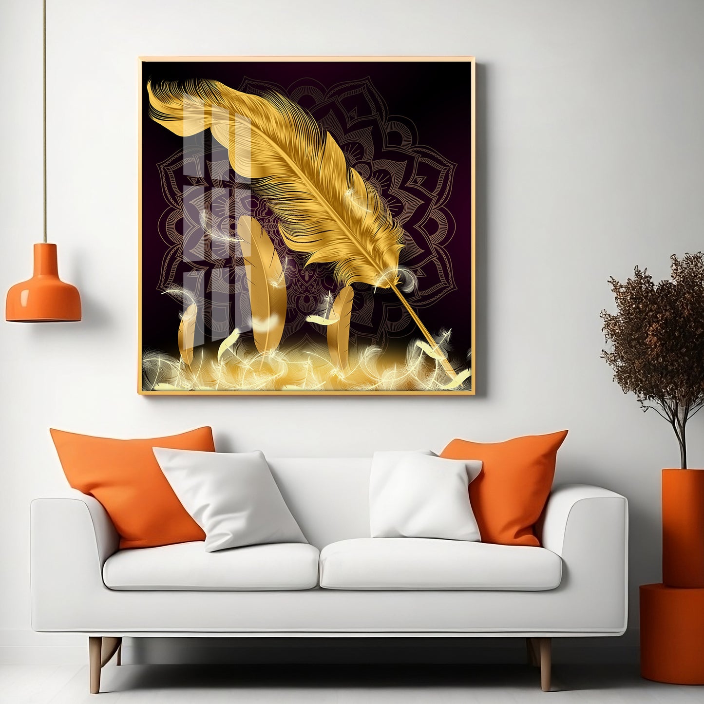 Golden Feather Light Luxury Premium Acrylic Square Wall Art