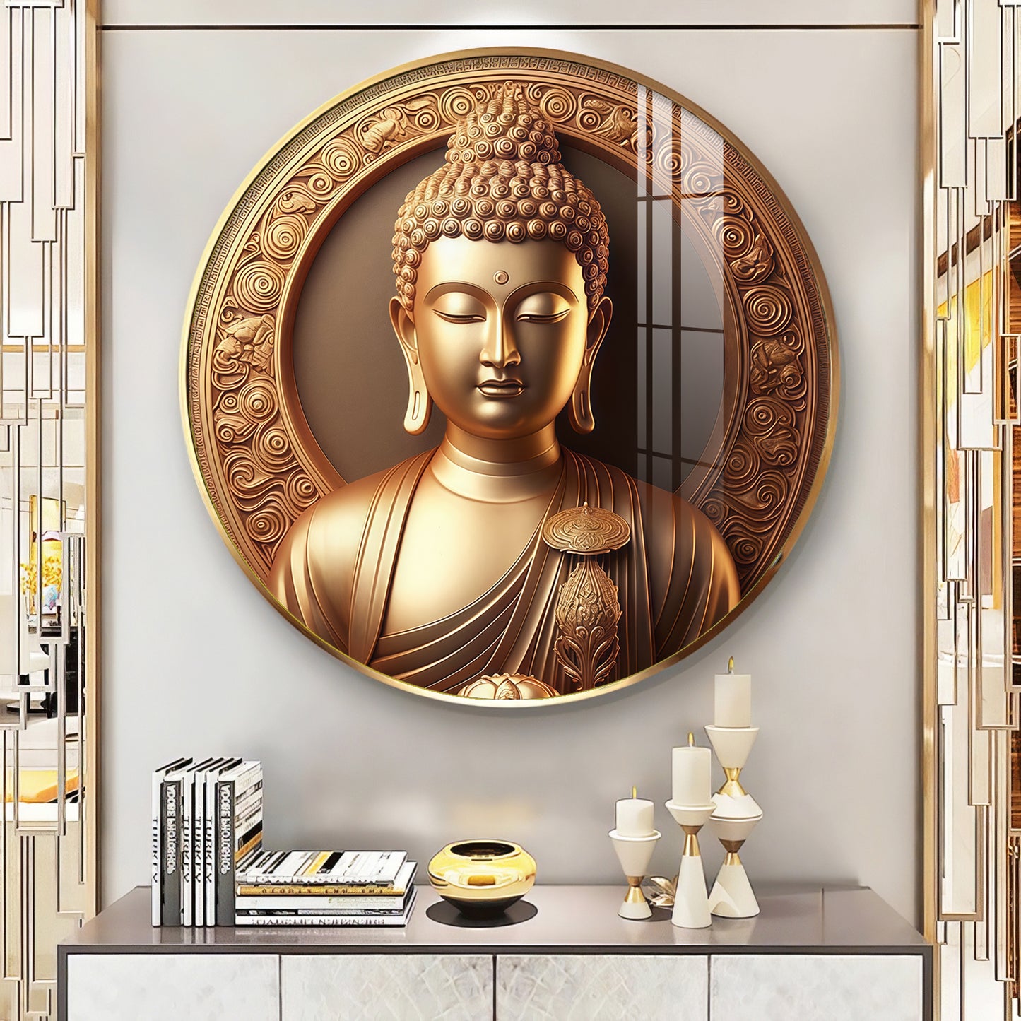 Blessings Of Buddha Premium Acrylic Round Wall Art