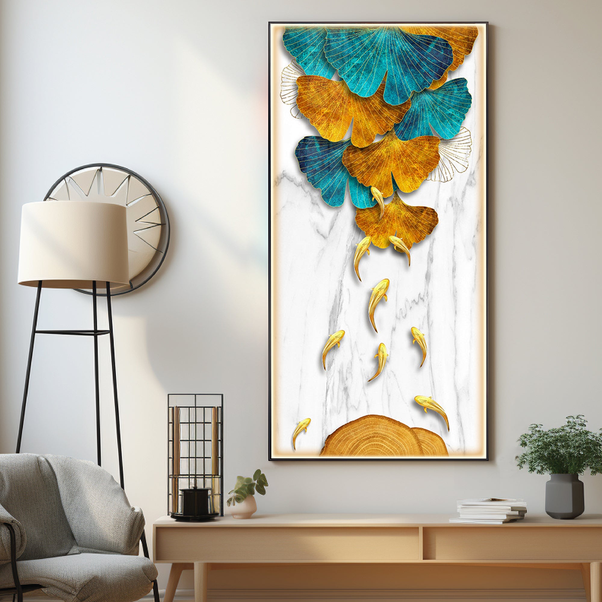 9 Golden Koi Fishes Luxury Crystal Wall Art