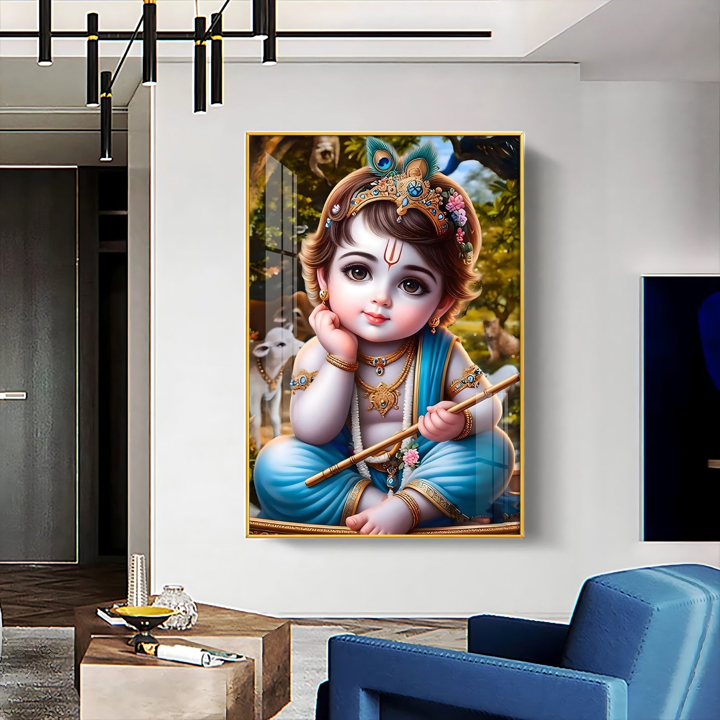 Little Krishna Reverberations Premium Vertical Acrylic Wall Art