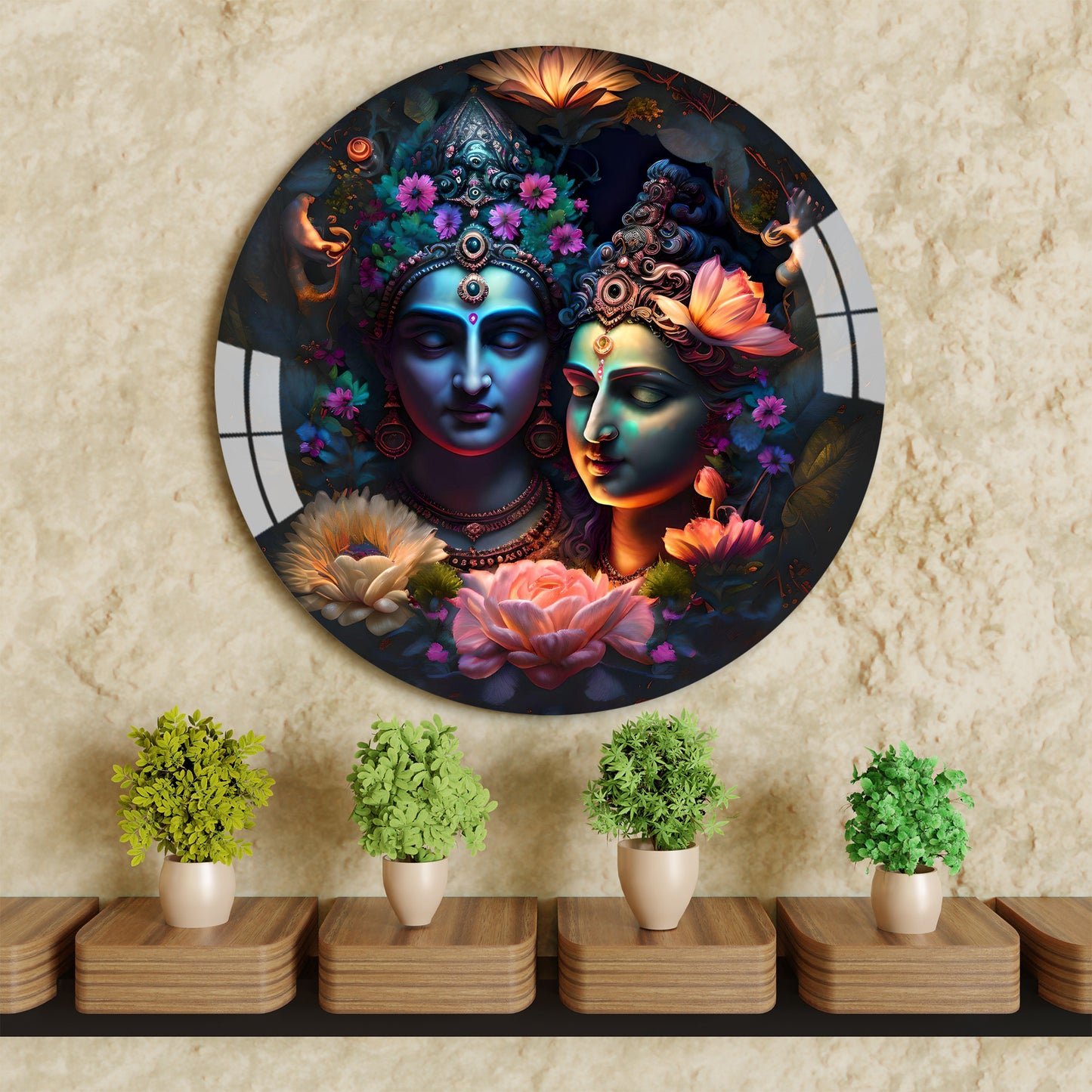 Mystical Radhe Krishna Round Acrylic Wall Art