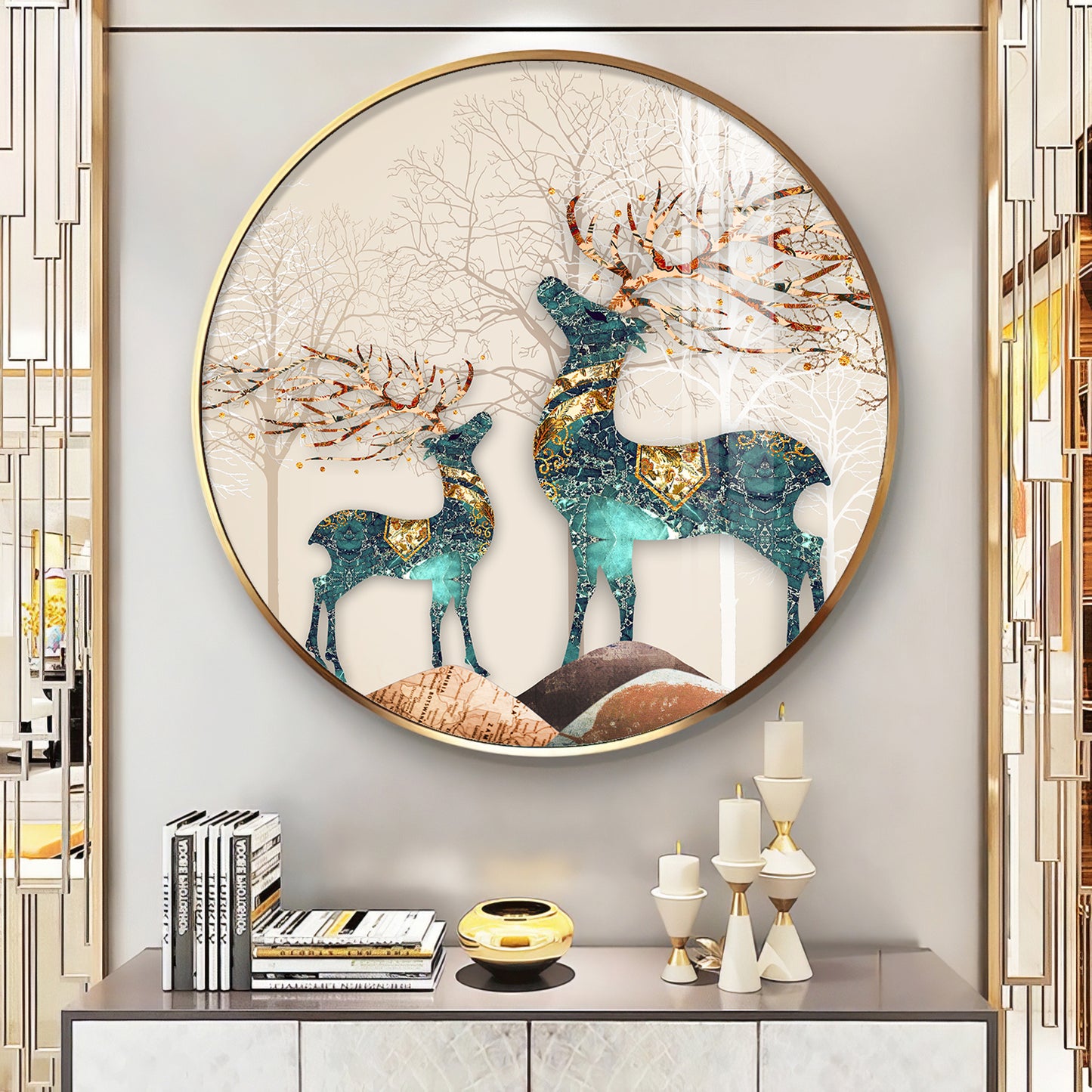The Deer Duo Premium Acrylic Round Wall Art
