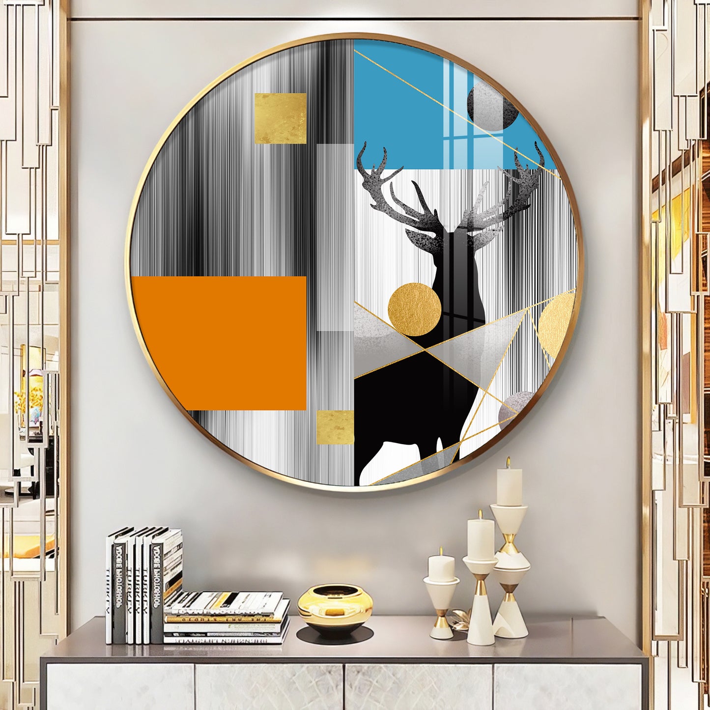 Circular Deer Premium Acrylic Round Wall Art