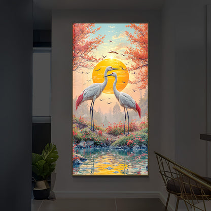 Beautiful Birds Modern Luxury Backlight Vertical Wall Art