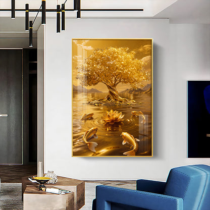 Money Tree With Koi Fish Premium Acrylic Vertical Wall Art