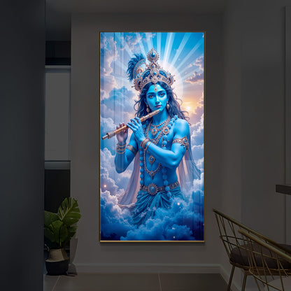 Lord Shri Krishna Modern Luxury Backlight Vertical Wall Art