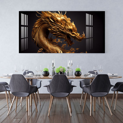 Golden Chinese Dragon Acrylic Wall Art