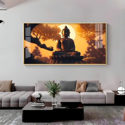 Sunset Fall Meditating Buddha Premium Acrylic Horizontal Wall Art