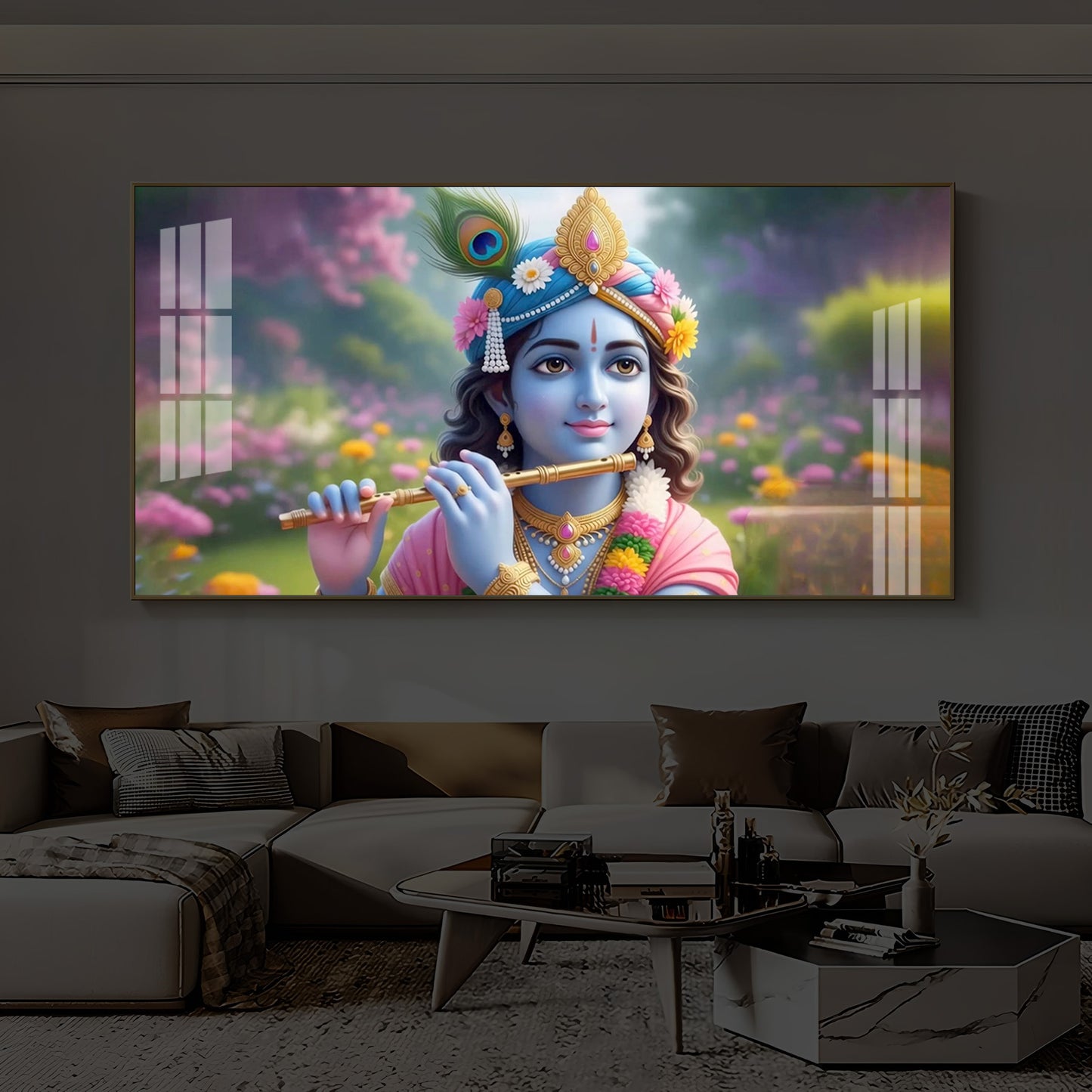 Krishna Ji Modern Luxury Backlight Horizontal Wall Art