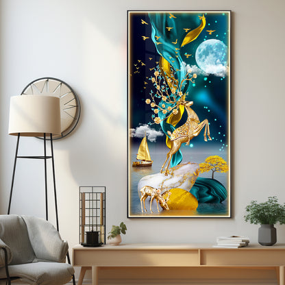 Elegant Golden Deer Chinese Zenstore with Golden Deer Luxury Crystal Wall Art