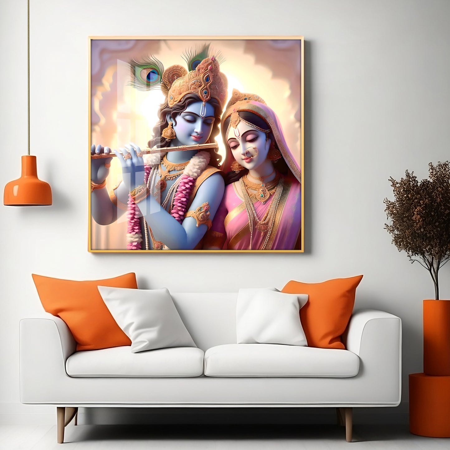 Krishna Playing Flute For Radha Premium Acrylic Square Wall Art