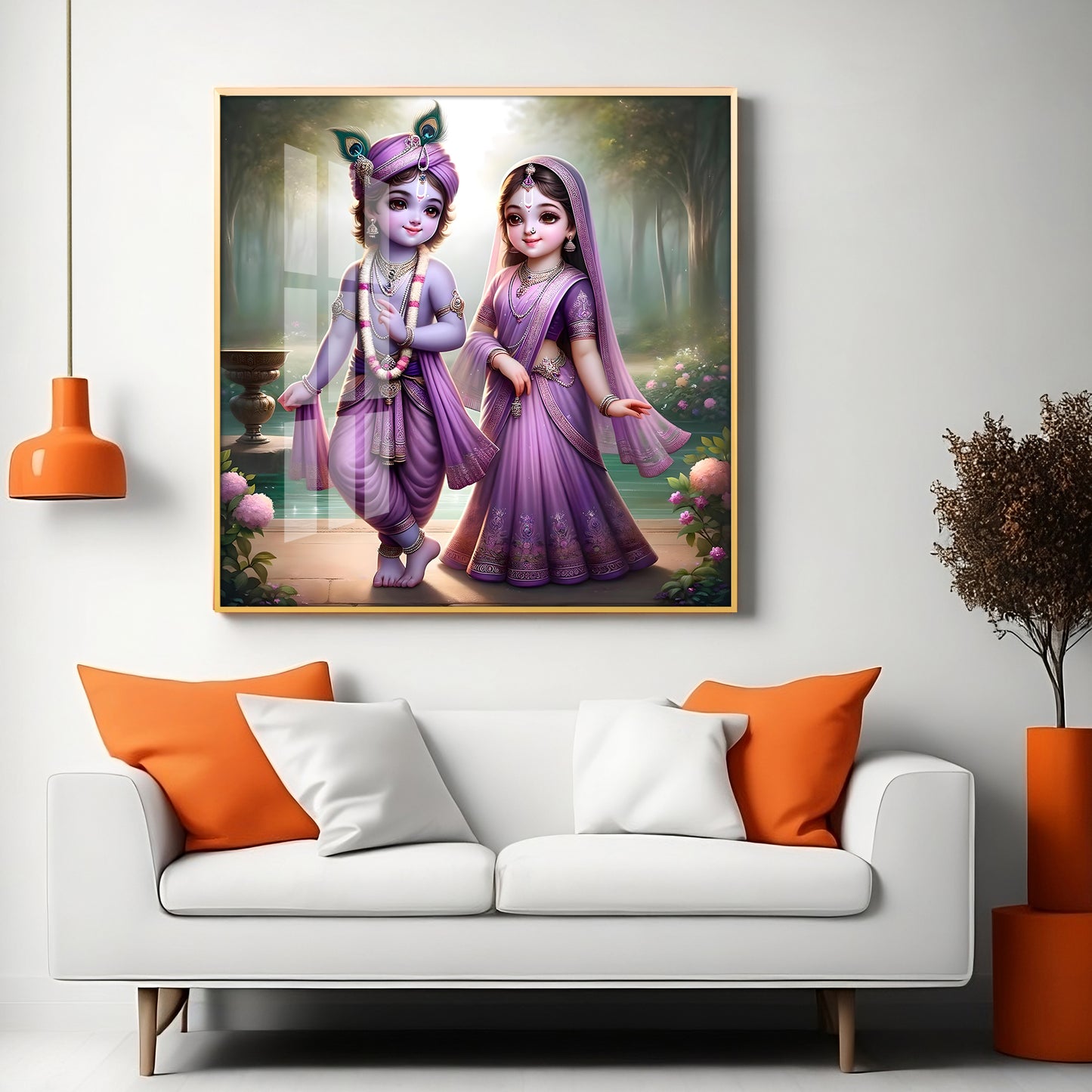 Radha Krishna Bal Roop Premium Acrylic Square Wall Art