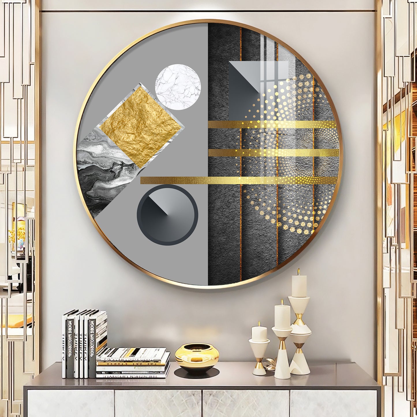 Geometric Elegance Premium Acrylic Round Wall Art