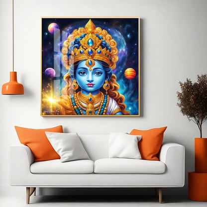 Krishna in Majestic Hues Premium Acrylic Square Wall Art