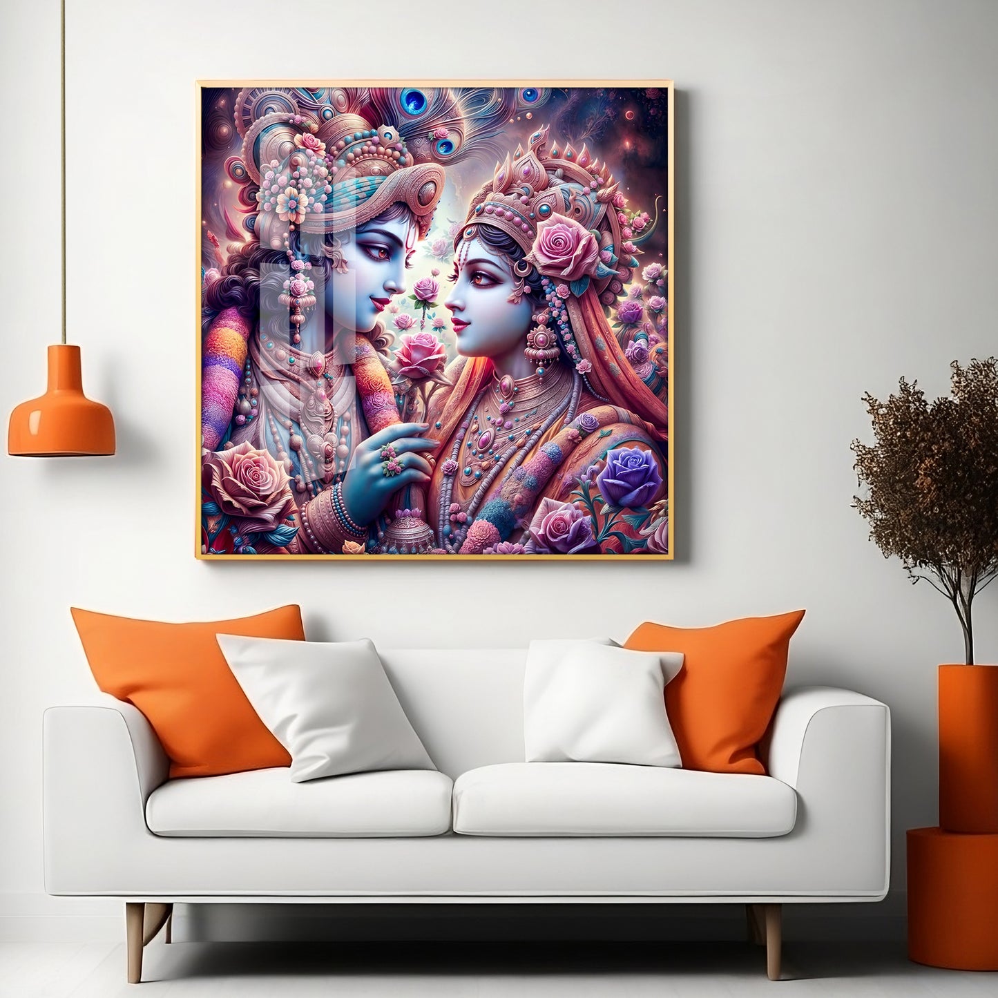 Beauty of Radha Krishna Bond Premium Acrylic Square Wall Art