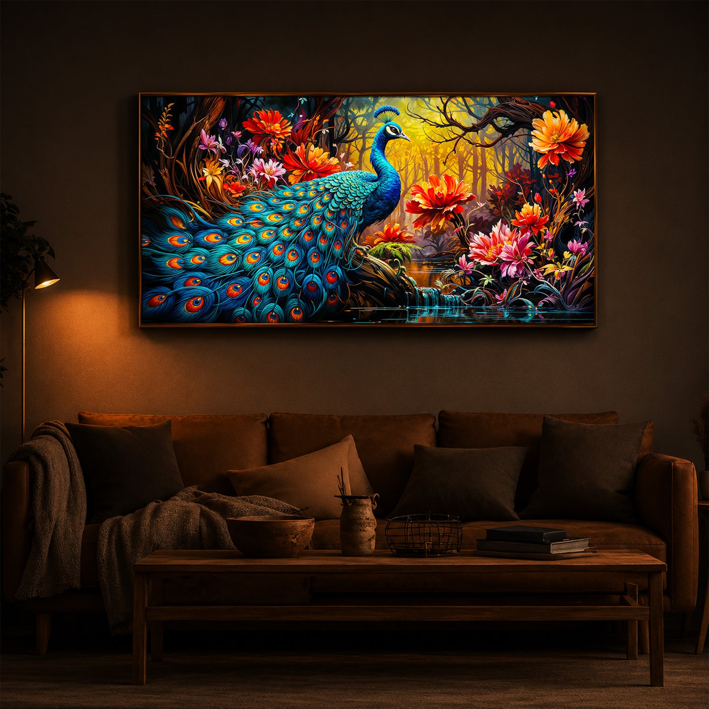 Beautiful Peacock Modern Luxury Backlight Horizontal Wall Art