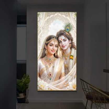 Mystical Love Of Radhe Krishn Modern Luxury Backlight Vertical Wall Art