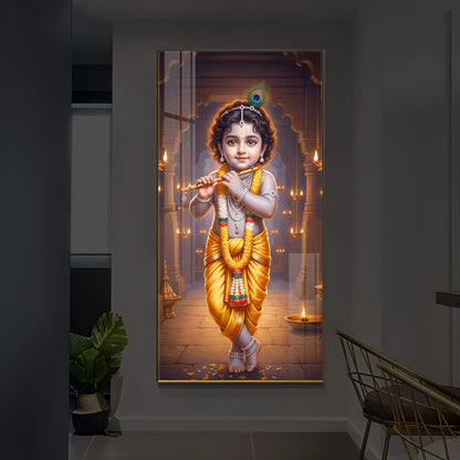 Little Lord Krishna Modern Luxury Backlight Vertical Wall Art