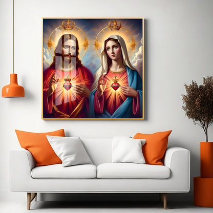 Sacred Heart of Jesus and Mary Premium Acrylic Square Wall Art