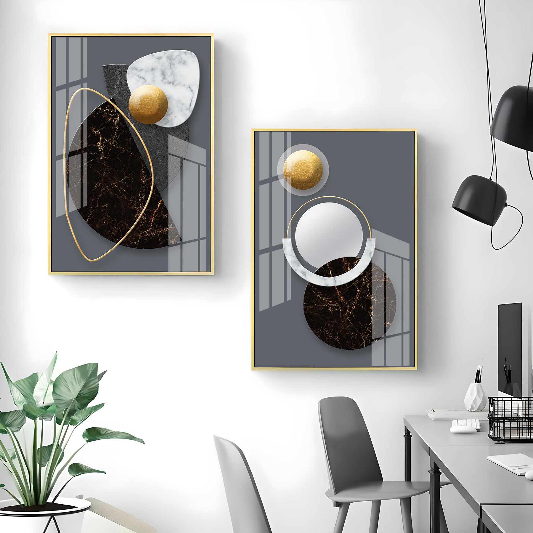 Abstract Marble Curves Premium Acrylic Vertical Wall Art (Set Of 2)