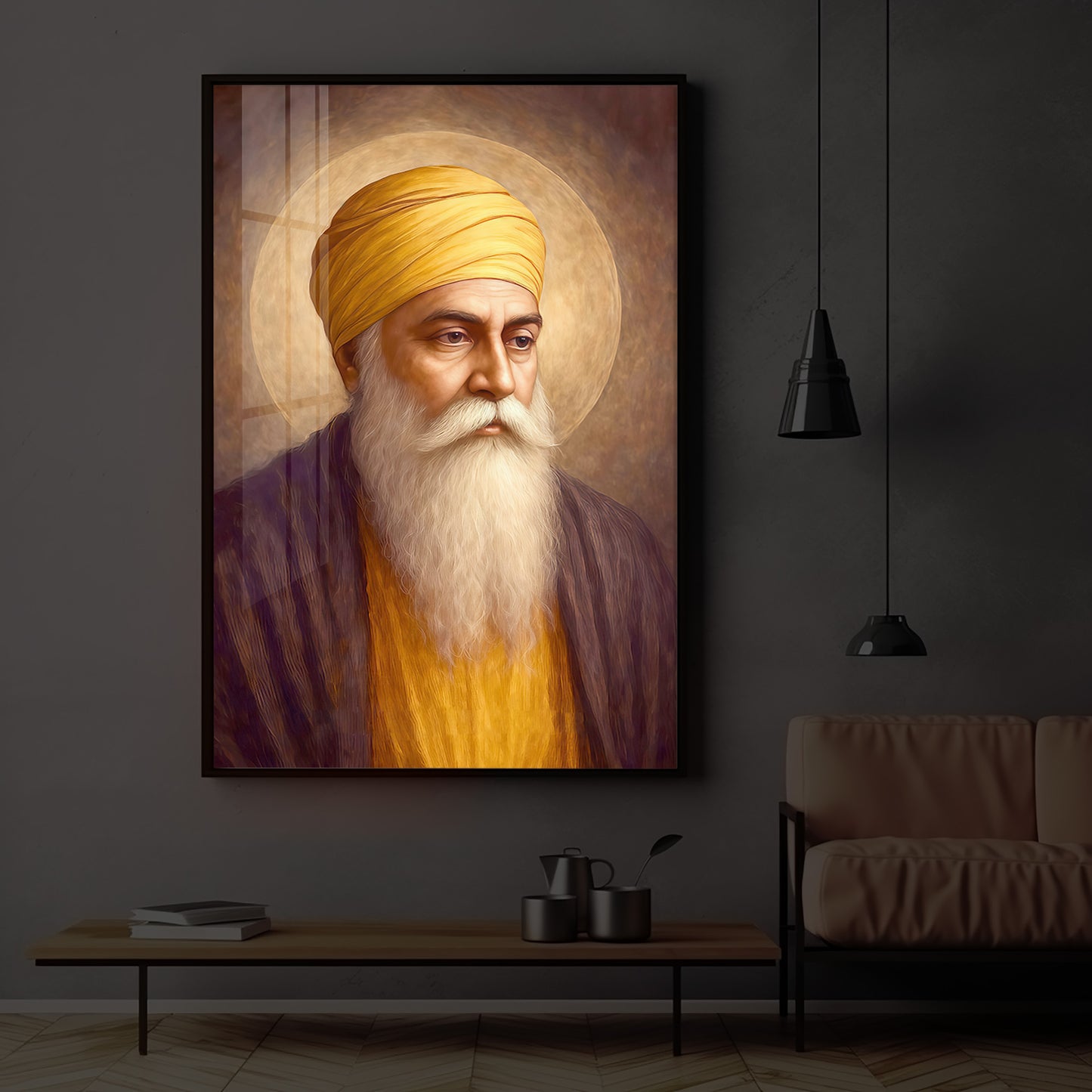 Guru Nanak Dev Ji Modern Luxury Backlight Vertical Wall Art