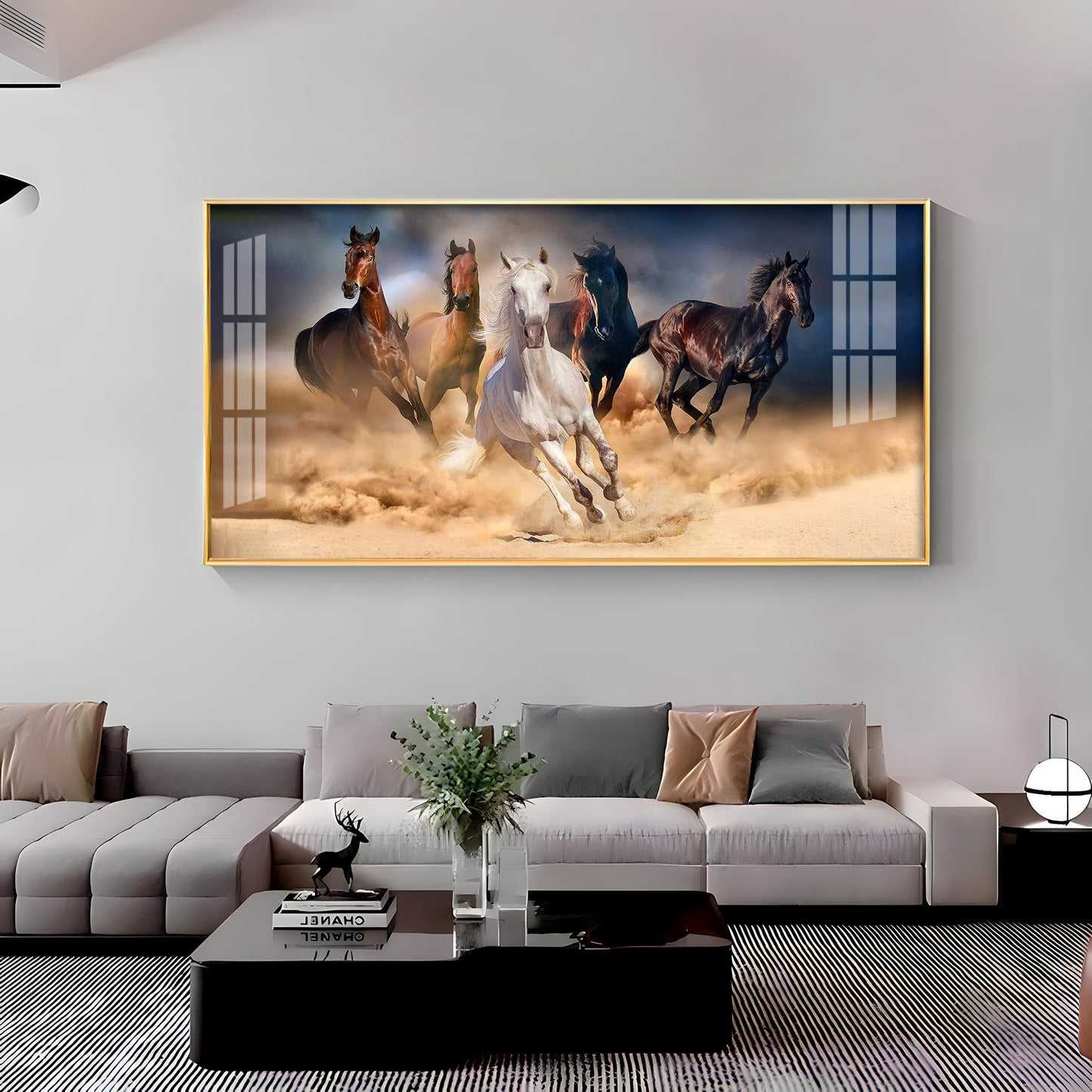 Lucky Running Vastu Horses Premium Acrylic Horizontal Wall Art