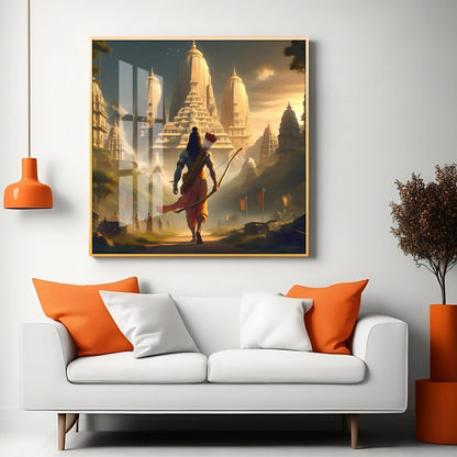 Lord Ram In Ayodhya Premium Acrylic Square Wall Art