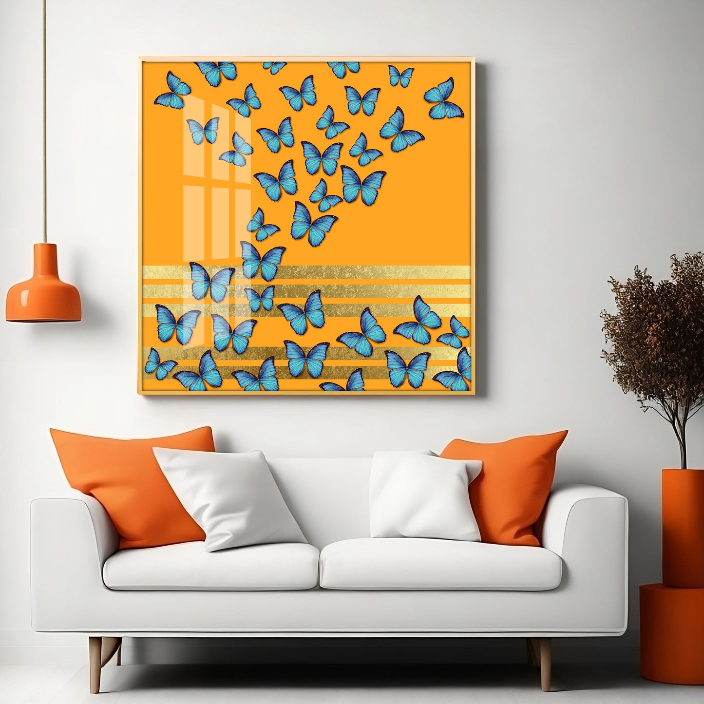 Blue Butterflies Premium Acrylic Square Wall Art