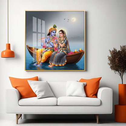 Loving Souls Of Radha Krishna Premium Acrylic Square Wall Art