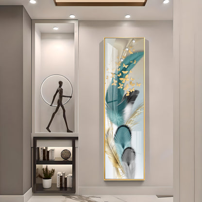 Colorful Feathers With Butterfly Premium Acrylic Vertical Wall Art