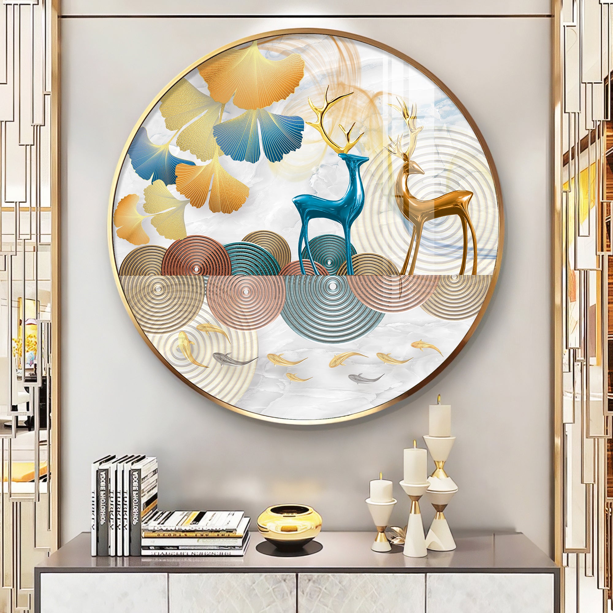 Deer Among Blossoms Premium Acrylic Round Wall Art